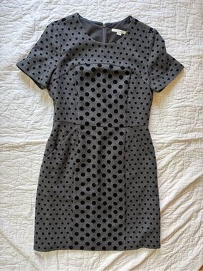 Boden Gray and Black Polka Dot Midi Dress